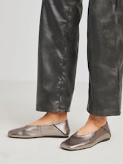 Simply Be Metallic Wide Fit Soft Leather High Cut Ballerina - Image 3 of 4