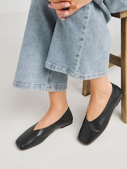Simply Be Black Wide Fit Soft Leather High Cut Ballerina - Image 1 of 4