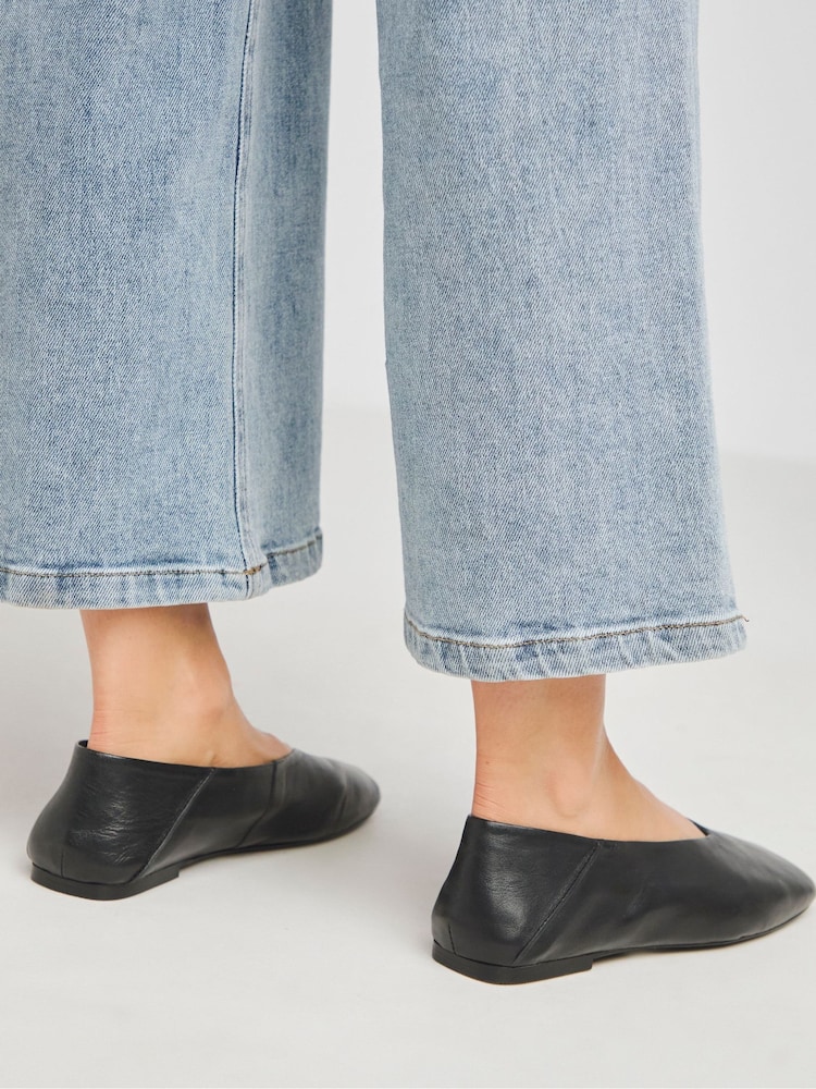 Simply Be Black Wide Fit Soft Leather High Cut Ballerina - Image 2 of 4