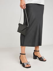 Simply Be Black Extra Wide Fit Wide Fit Diamante Crossover Strap Heeled Sandals - Image 1 of 4