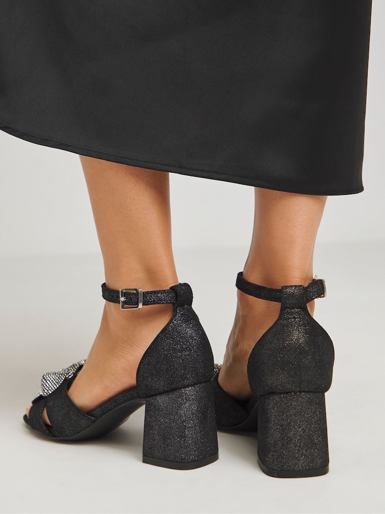 Simply Be Black Extra Wide Fit Wide Fit Diamante Crossover Strap Heeled Sandals - Image 2 of 4
