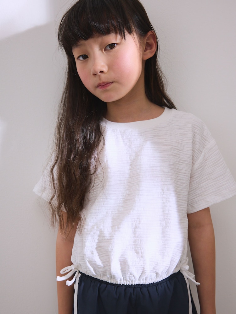 White Ruched Hem Textured T-Shirt (3-16yrs) - Image 1 of 3