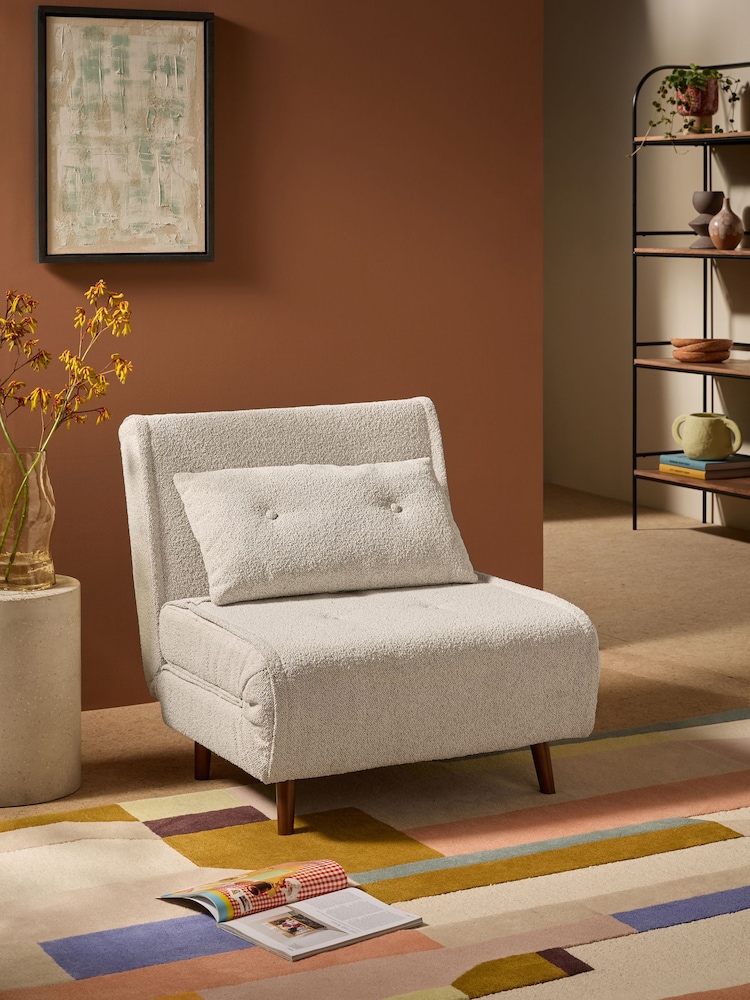 MADE.COM Off White Natural Pax Boucle Haru Single 1 Seater Sofa Bed - Image 1 of 7