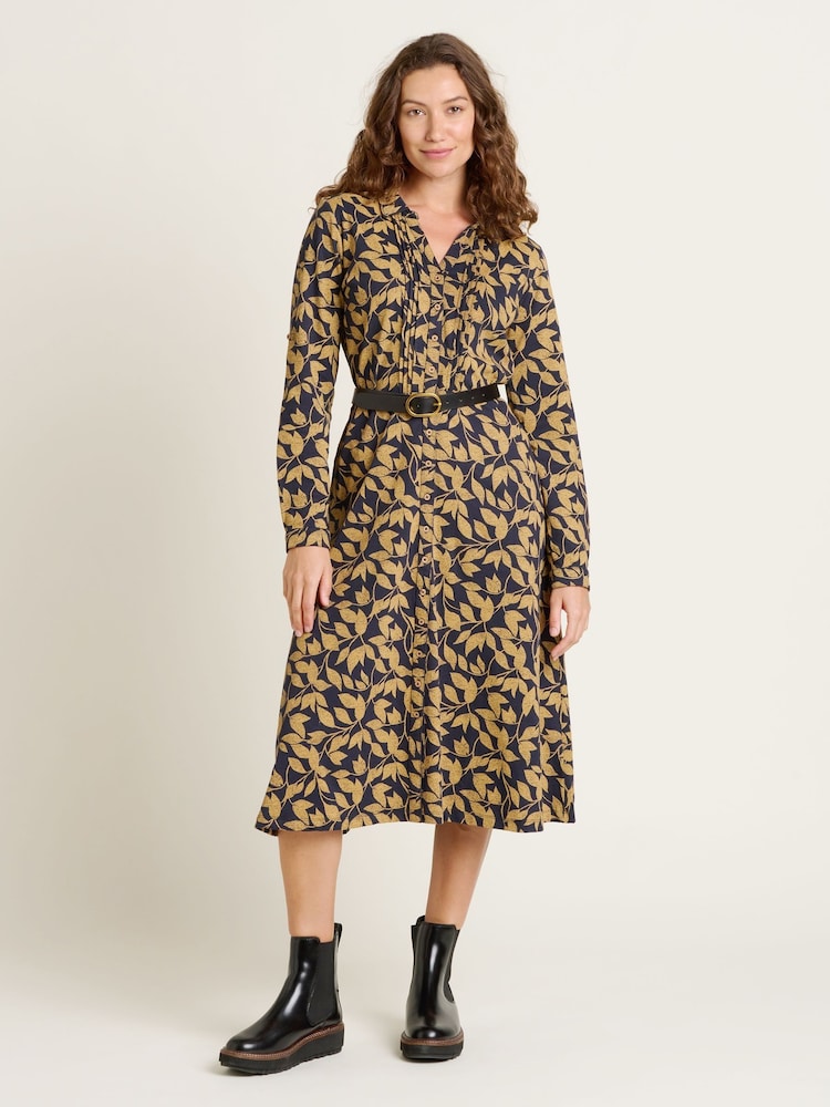 Brakeburn Gold Charlotte Midi Shirt 100% Cotton Dress - Image 1 of 4