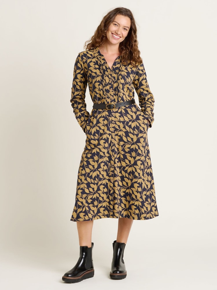 Brakeburn Gold Charlotte Midi Shirt 100% Cotton Dress - Image 2 of 4