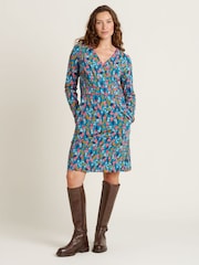 Brakeburn Blue 100% Cotton Trailing Berry Wrap Dress - Image 1 of 4