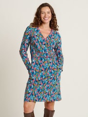 Brakeburn Blue 100% Cotton Trailing Berry Wrap Dress - Image 3 of 4