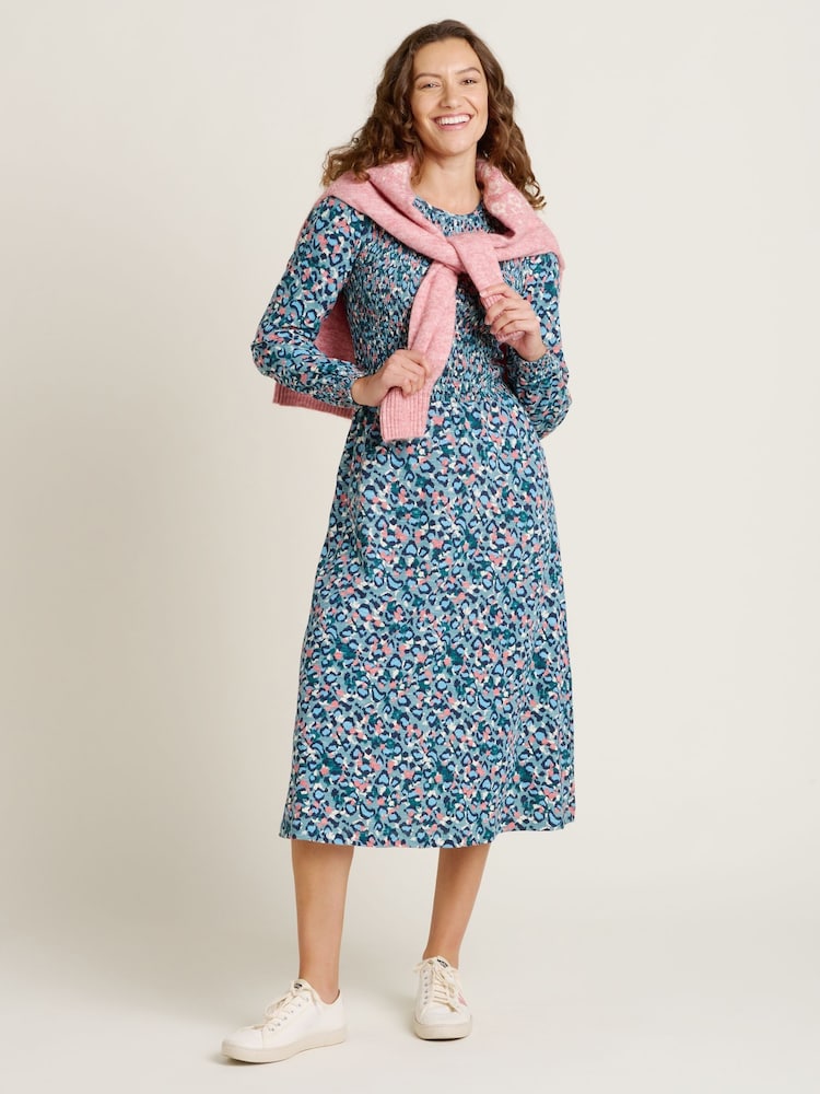 Brakeburn Blue Brushed Leopard Print Midi 100% Cotton Dress - Image 1 of 5