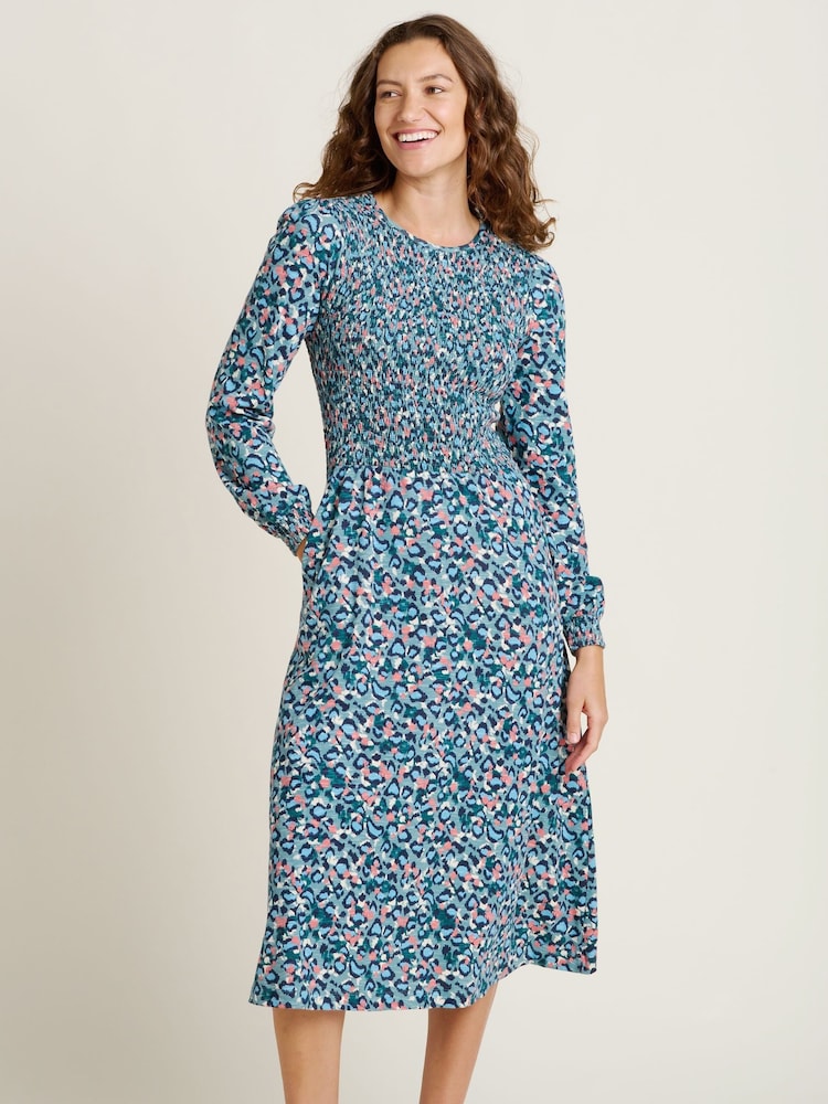 Brakeburn Blue Brushed Leopard Print Midi 100% Cotton Dress - Image 2 of 5
