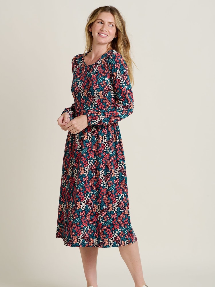 Brakeburn Red Winter Ditsy Midi 100% Cotton Dress - Image 1 of 5