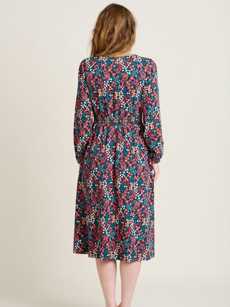 Brakeburn Red Winter Ditsy Midi 100% Cotton Dress - Image 2 of 5