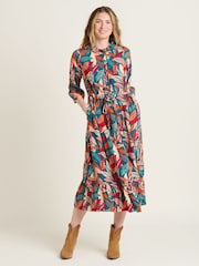 Brakeburn Orange Evergreen Leaves Maxi Shirt Dress - Image 1 of 6