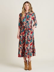 Brakeburn Orange Evergreen Leaves Maxi Shirt Dress - Image 2 of 6