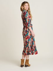 Brakeburn Orange Evergreen Leaves Maxi Shirt Dress - Image 3 of 6