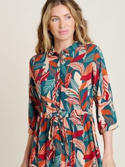 Brakeburn Orange Evergreen Leaves Maxi Shirt Dress - Image 4 of 6