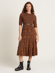 Brakeburn Orange Brush Strokes Midi Dress - Image 1 of 5