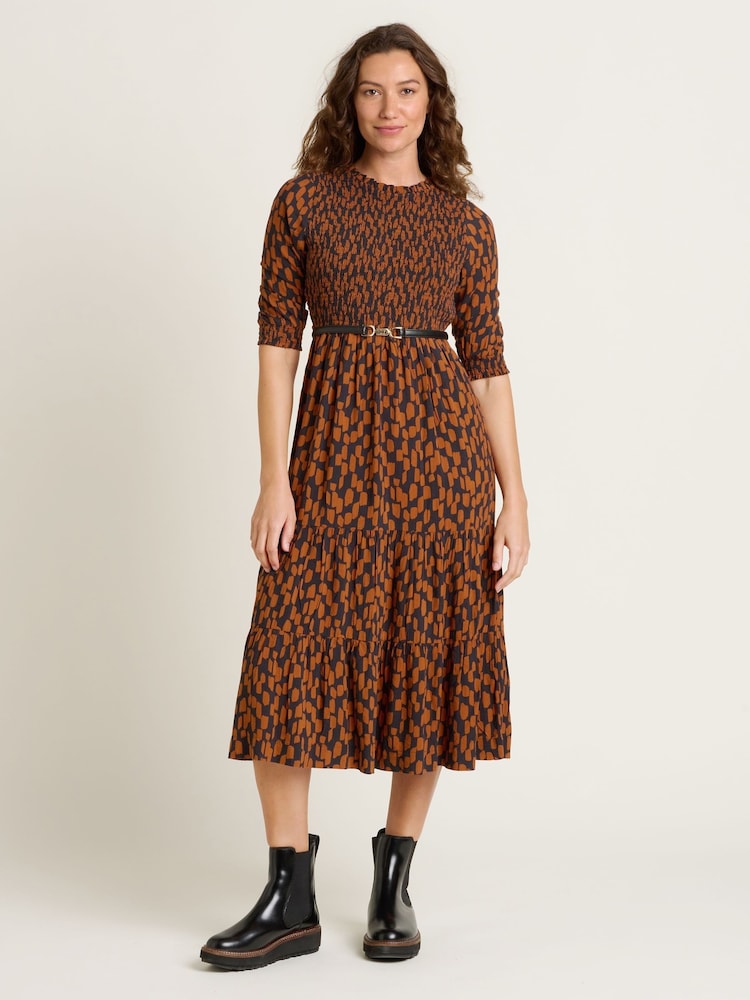 Brakeburn Orange Brush Strokes Midi Dress - Image 1 of 5