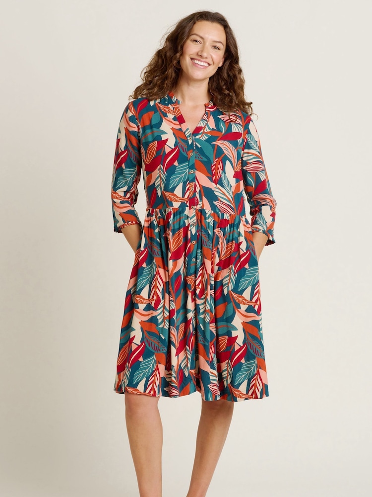 Brakeburn Orange Evergreen Leaves Dress - Image 1 of 4