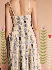 Cath Kidston Garden Stripe Strappy Midi 100% Cotton Dress - Image 2 of 8