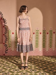Cath Kidston Waters Ditsy Ruched Midi 100% Cotton Dress - Image 2 of 8