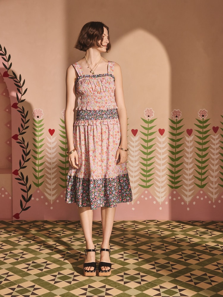 Cath Kidston Waters Ditsy Ruched Midi 100% Cotton Dress - Image 2 of 8