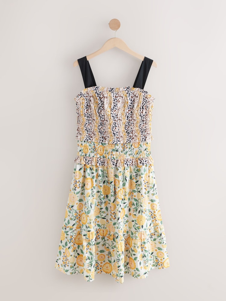 Cath Kidston Yellow Strawberry Garden Ruched Midi 100% Cotton Dress - Image 1 of 3