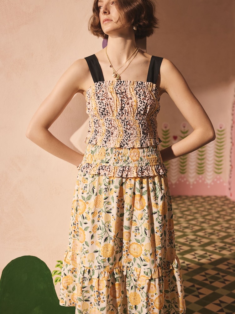 Cath Kidston Yellow Strawberry Garden Ruched Midi 100% Cotton Dress - Image 1 of 7 Cath Kidston Yellow Strawberry Garden Ruched Midi 100% Cotton Dress - Image 1 of 7