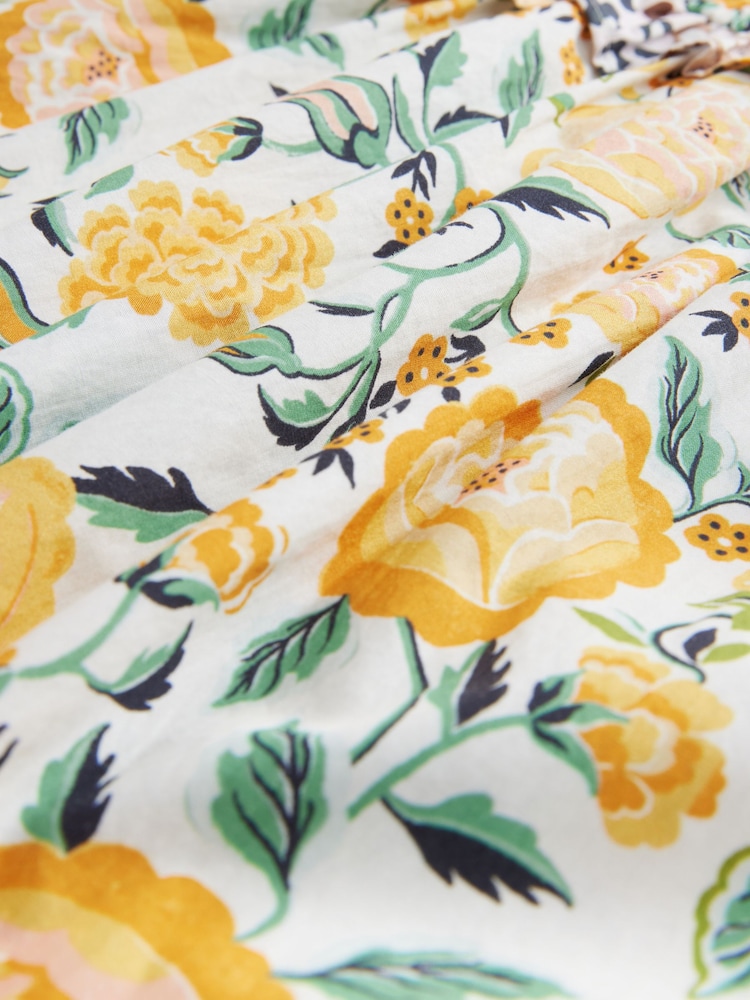 Cath Kidston Yellow Strawberry Garden Ruched Midi 100% Cotton Dress - Image 2 of 3
