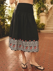 Cath Kidston Black Cherry Shirred Midi 100% Cotton Skirt - Image 1 of 9