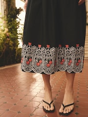 Cath Kidston Black Cherry Shirred Midi 100% Cotton Skirt - Image 4 of 9