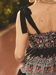 Cath Kidston Black Cherry Shirred Midi 100% Cotton Skirt - Image 5 of 9