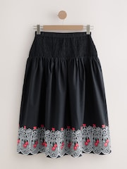 Cath Kidston Black Cherry Shirred Midi 100% Cotton Skirt - Image 7 of 9