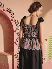 Cath Kidston Black Cherry Shirred Cami 100% Cotton Top - Image 3 of 7