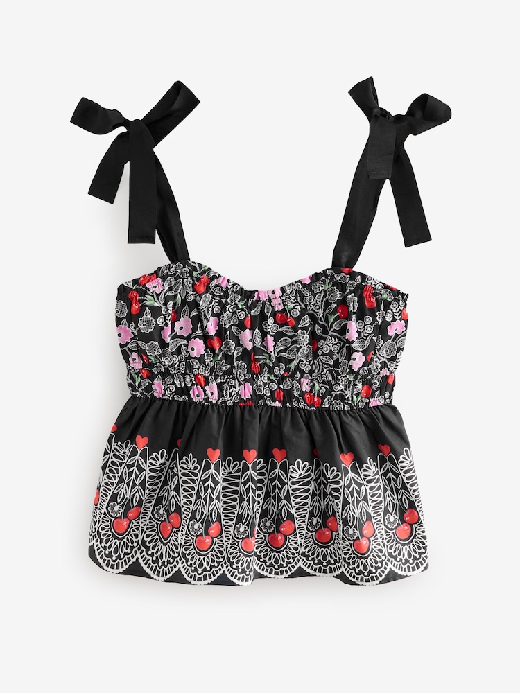 Cath Kidston Black Cherry Shirred Cami 100% Cotton Top - Image 5 of 7