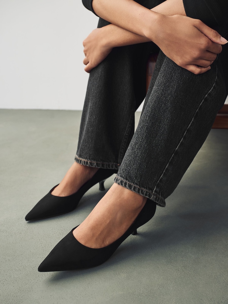 Black Forever Comfort® Point Toe Kitten Heels - Image 1 of 10