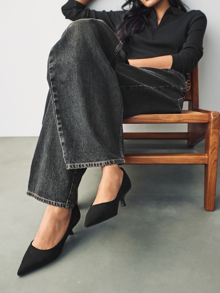 Black Forever Comfort® Point Toe Kitten Heels - Image 3 of 10
