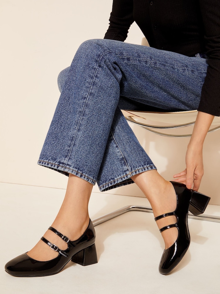 Friends Like These Black Standard Fit Low Block Heel Double Strap Mary Jane Court Shoes - Image 1 of 5