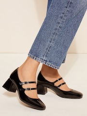 Friends Like These Black Standard Fit Low Block Heel Double Strap Mary Jane Court Shoes - Image 2 of 5