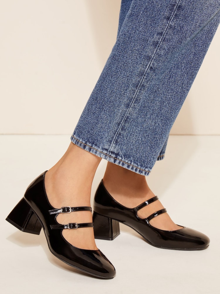Friends Like These Black Standard Fit Low Block Heel Double Strap Mary Jane Court Shoes - Image 2 of 5