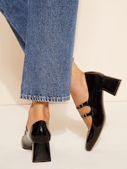 Friends Like These Black Standard Fit Low Block Heel Double Strap Mary Jane Court Shoes - Image 4 of 5