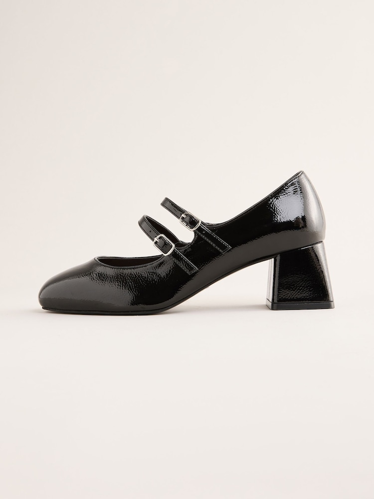 Friends Like These Black Standard Fit Low Block Heel Double Strap Mary Jane Court Shoes - Image 5 of 5