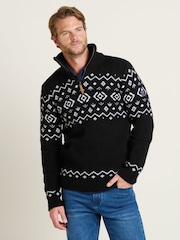 Brakeburn Blue Fairisle Pattern Quarter Zip Jumper - Image 1 of 4