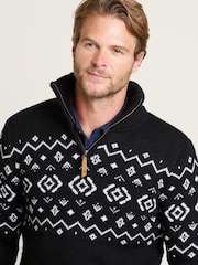 Brakeburn Blue Fairisle Pattern Quarter Zip Jumper - Image 3 of 4