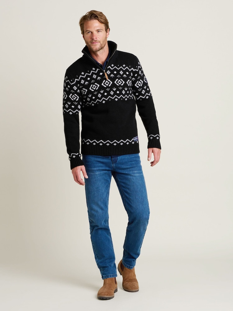 Brakeburn Blue Fairisle Pattern Quarter Zip Jumper - Image 4 of 4