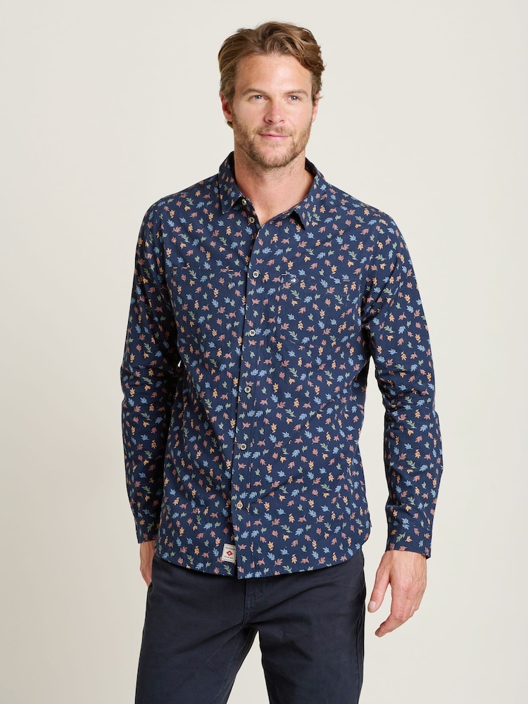 Brakeburn Blue 100% Cotton Leaf Shirt - Image 1 of 4