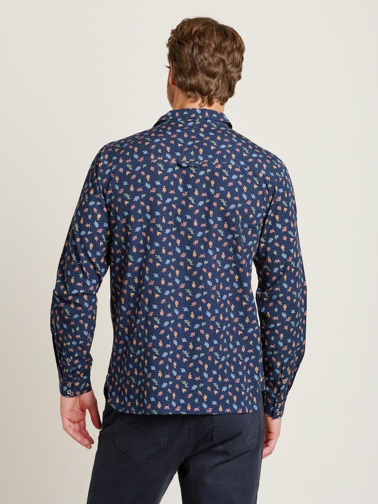 Brakeburn Blue 100% Cotton Leaf Shirt - Image 2 of 4