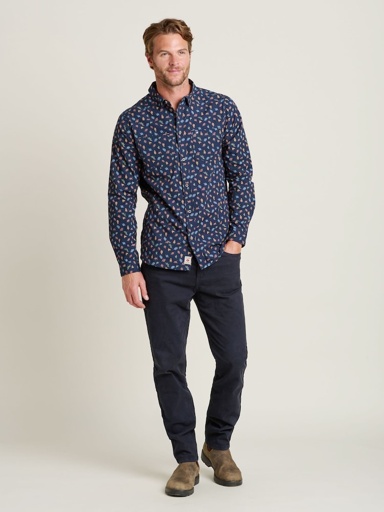 Brakeburn Blue 100% Cotton Leaf Shirt - Image 4 of 4