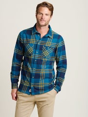 Brakeburn Blue 100% Cotton Winter Check Shirt - Image 1 of 4