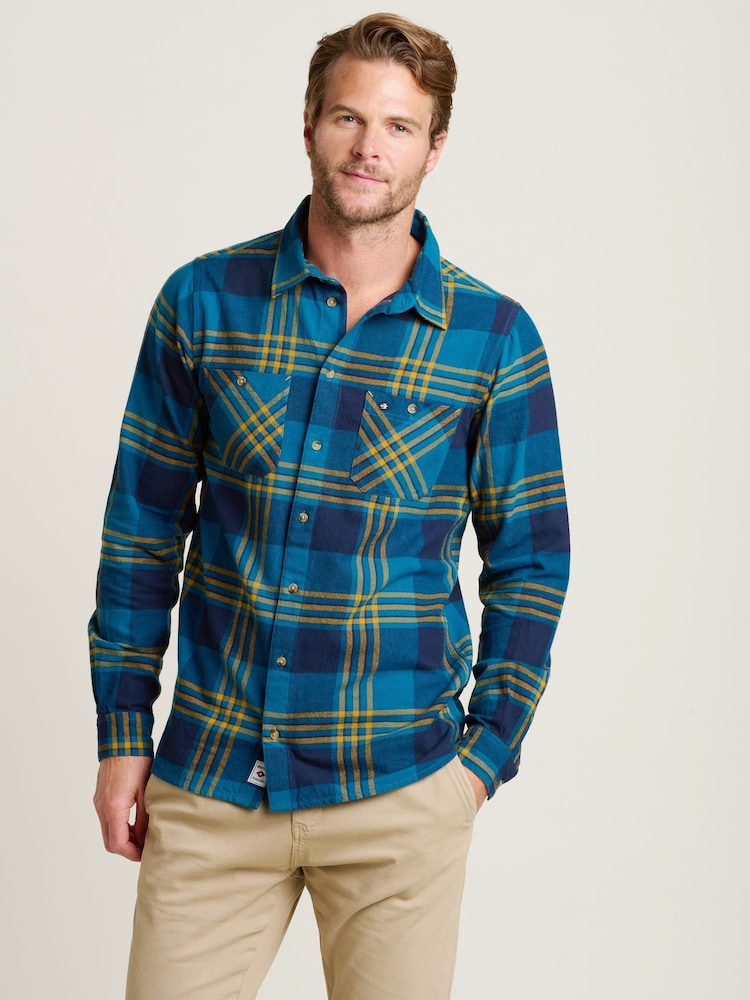 Brakeburn Blue 100% Cotton Winter Check Shirt - Image 1 of 4
