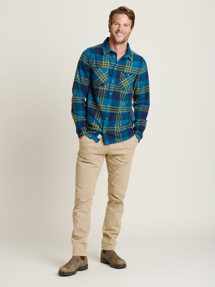 Brakeburn Blue 100% Cotton Winter Check Shirt - Image 4 of 4